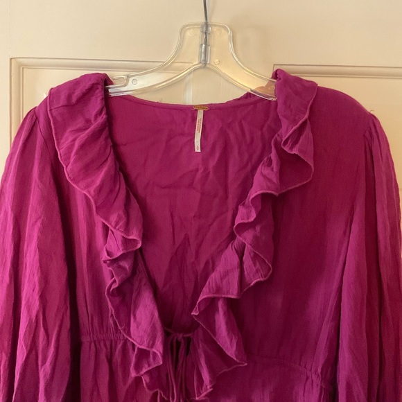 Free People Morning Light Mini Dress Purple Ruffled Tie V Neck Boho Size S - Picture 5 of 11